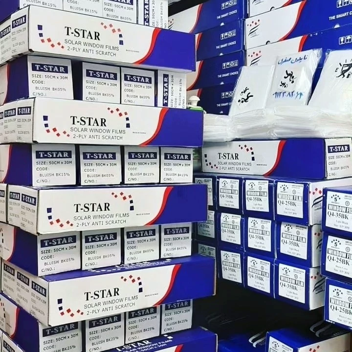 رول دودی شیشه تک لایه ضدخش برندt.starرول30متری(عرض۷۵سانتی متر)
